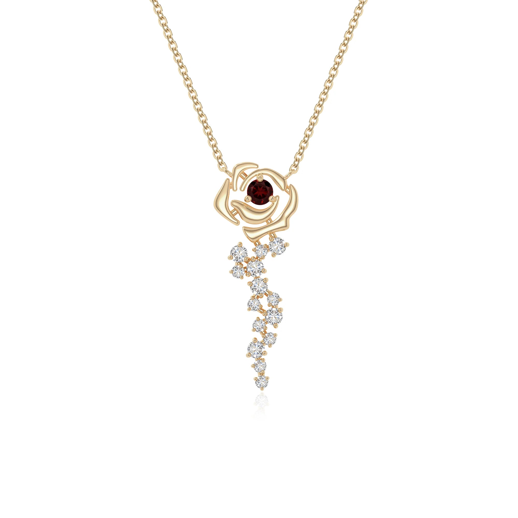 natural garnet rose flower necklaces in yellow gold vermeil 