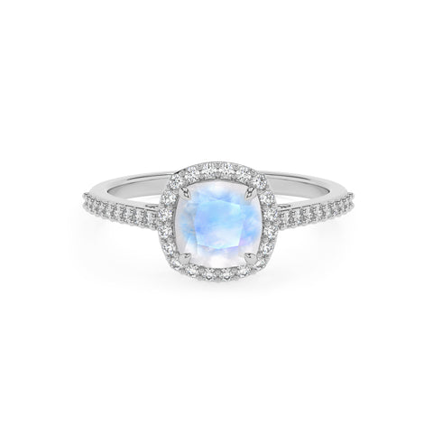 natural rainbow-moonstone cushion half eterity halo solitaire engagement ring