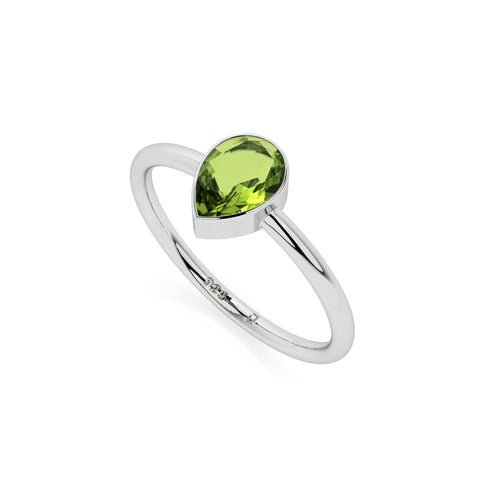 peridot pear cut stackable bezel-set ring