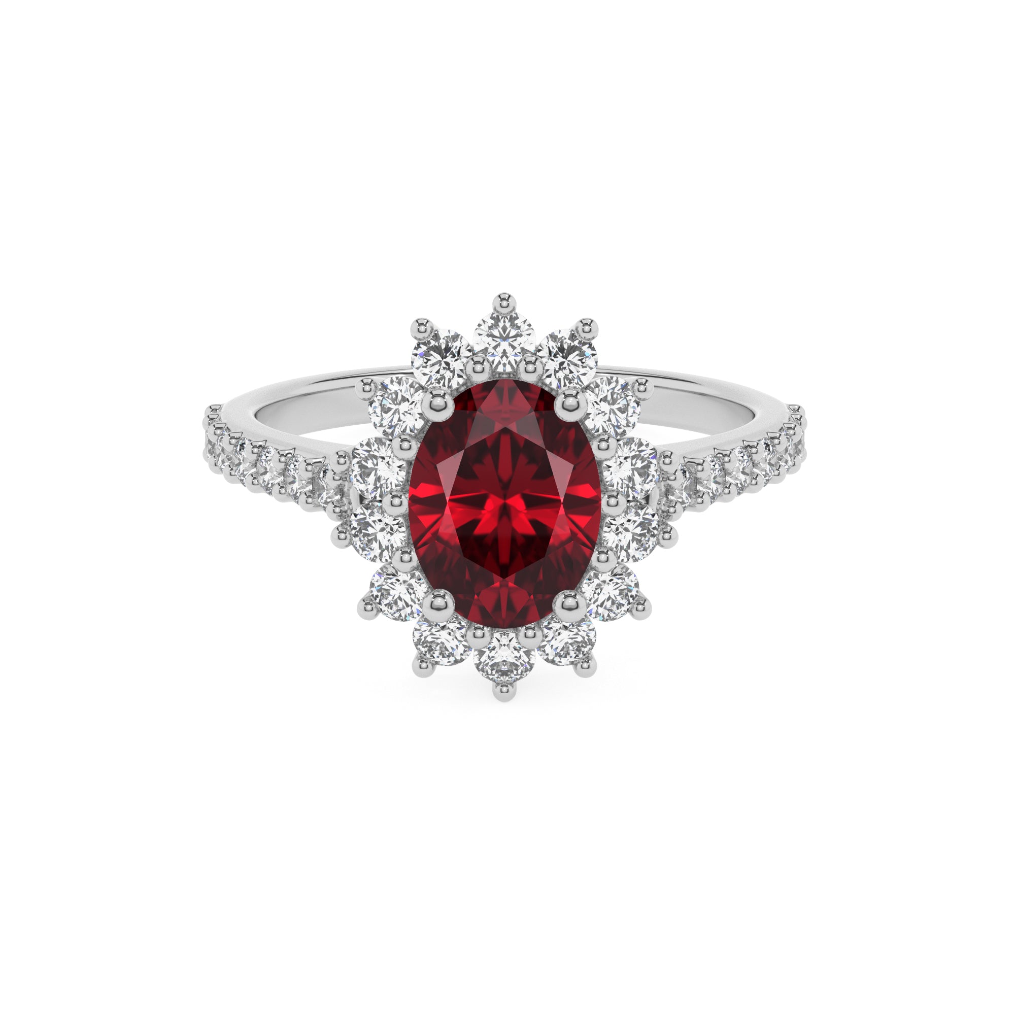 lab-grown ruby oval half eterity halo solitaire engagement ring