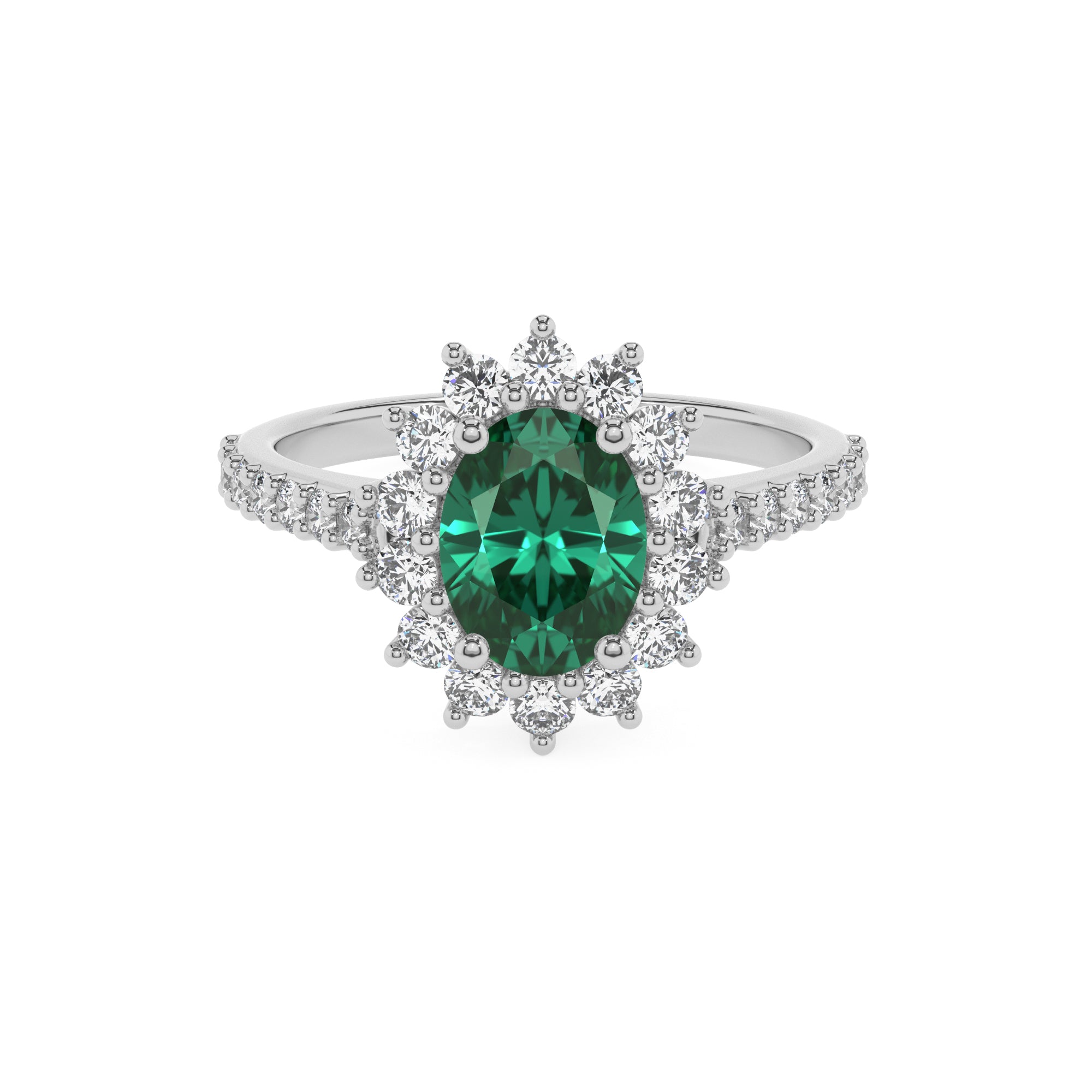 lab-grown emerald oval half eterity halo solitaire engagement ring