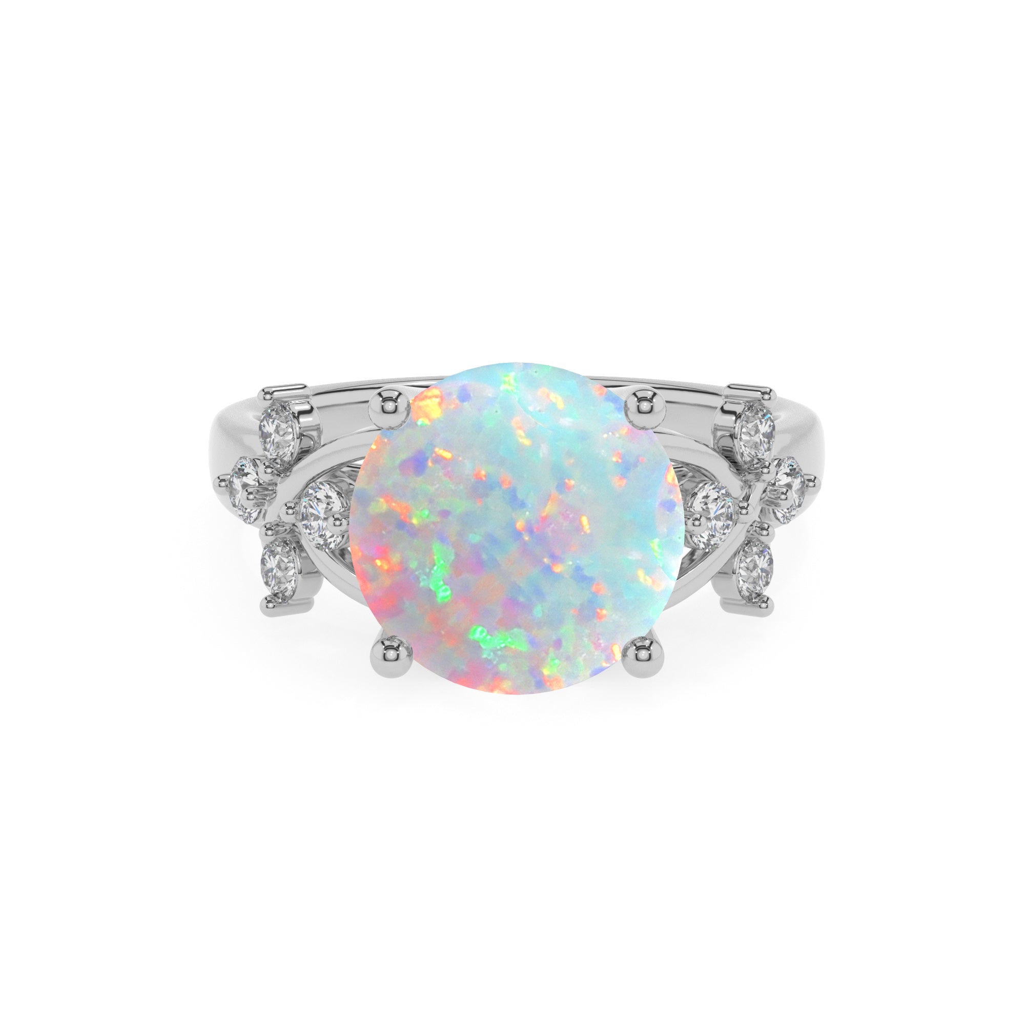 lab grown opal round criss cross solitaire engagement ring