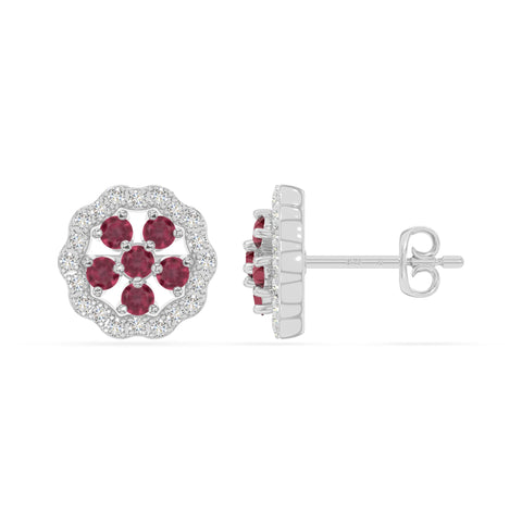 natural ruby flower stud earrings in sterling silver 