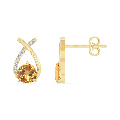 natural citrine fishtail stud earrings in yellow gold vermeil 