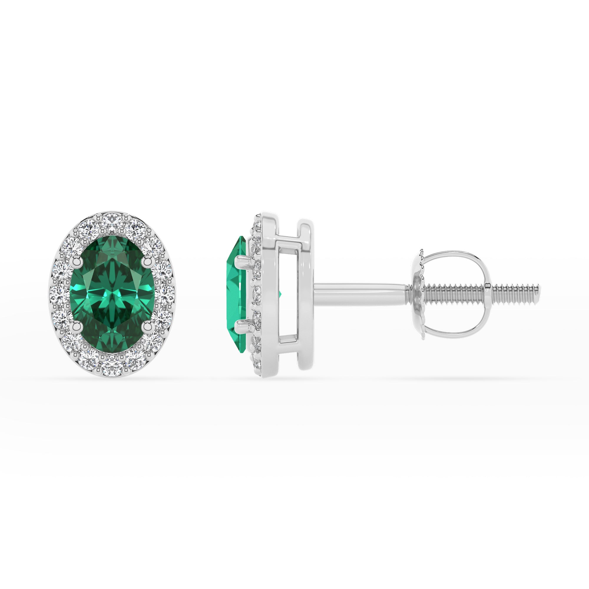 lab grown emerald oval stud earrings with moissanite 