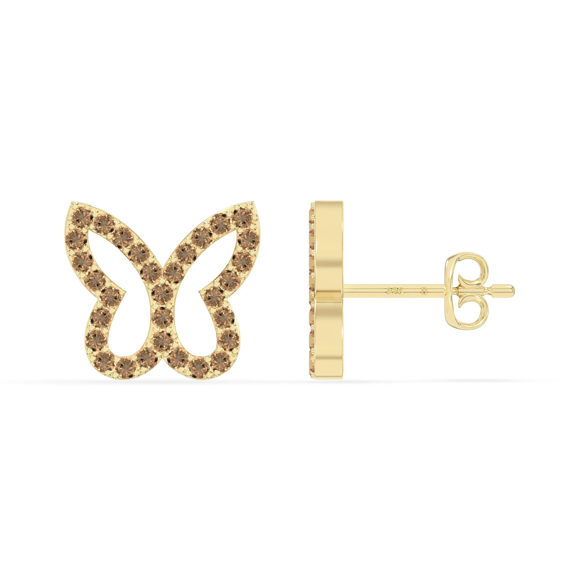 natural citrine butterfly stud earrings in yellow gold vermeil 