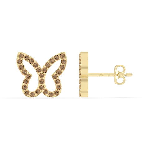 natural citrine butterfly stud earrings in yellow gold vermeil 