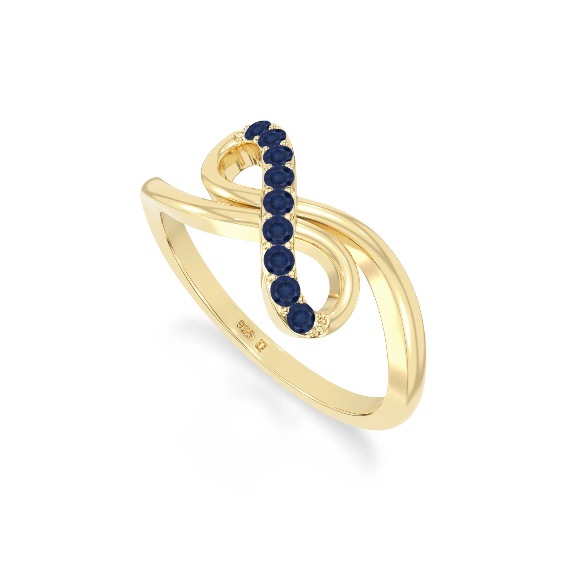 natural blue sapphire infinity promise rings in yellow gold vermeil
