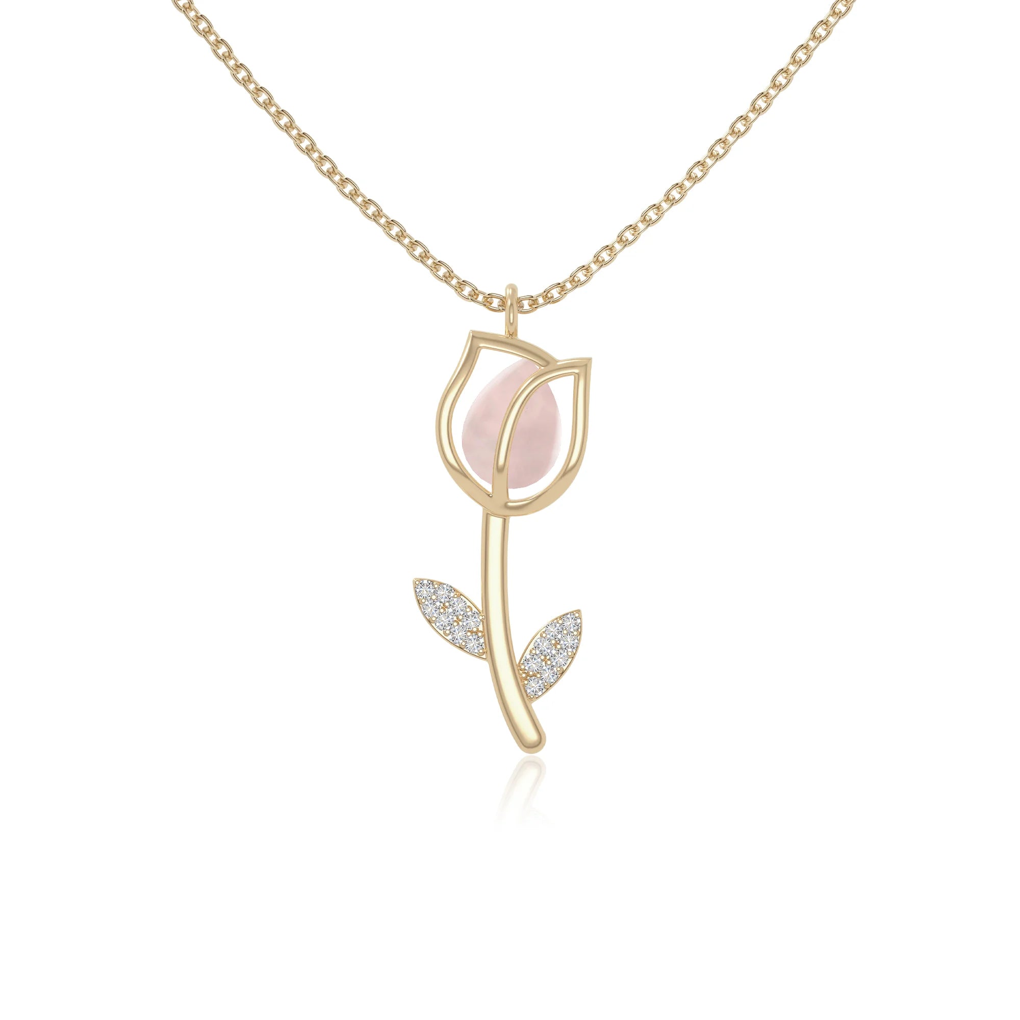 rose quartz tulip necklaces in yellow gold vermeil 