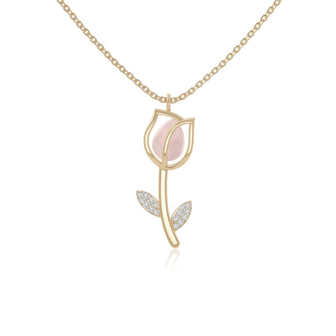 rose quartz tulip necklaces in yellow gold vermeil 