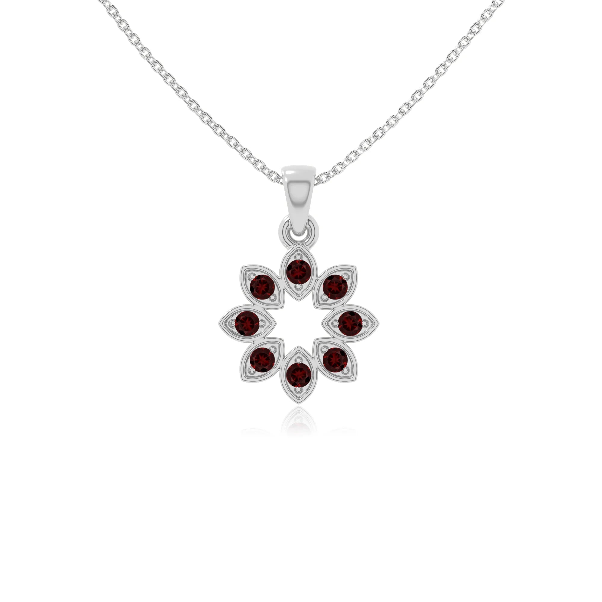 natural garnet flower necklaces in sterling silver 