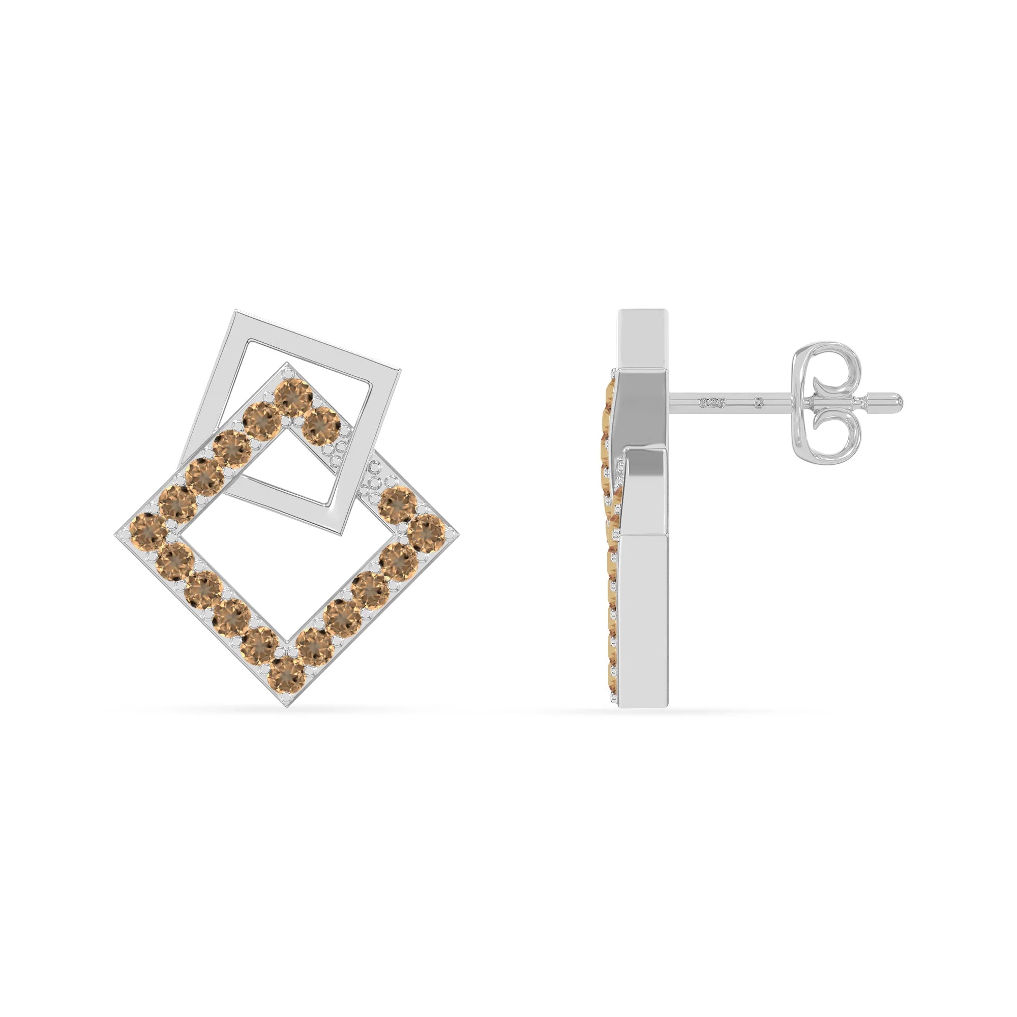 natural citrine square stud earrings in sterling silver 