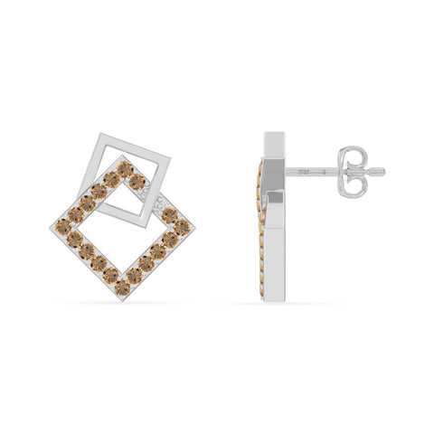 natural citrine square stud earrings in sterling silver 
