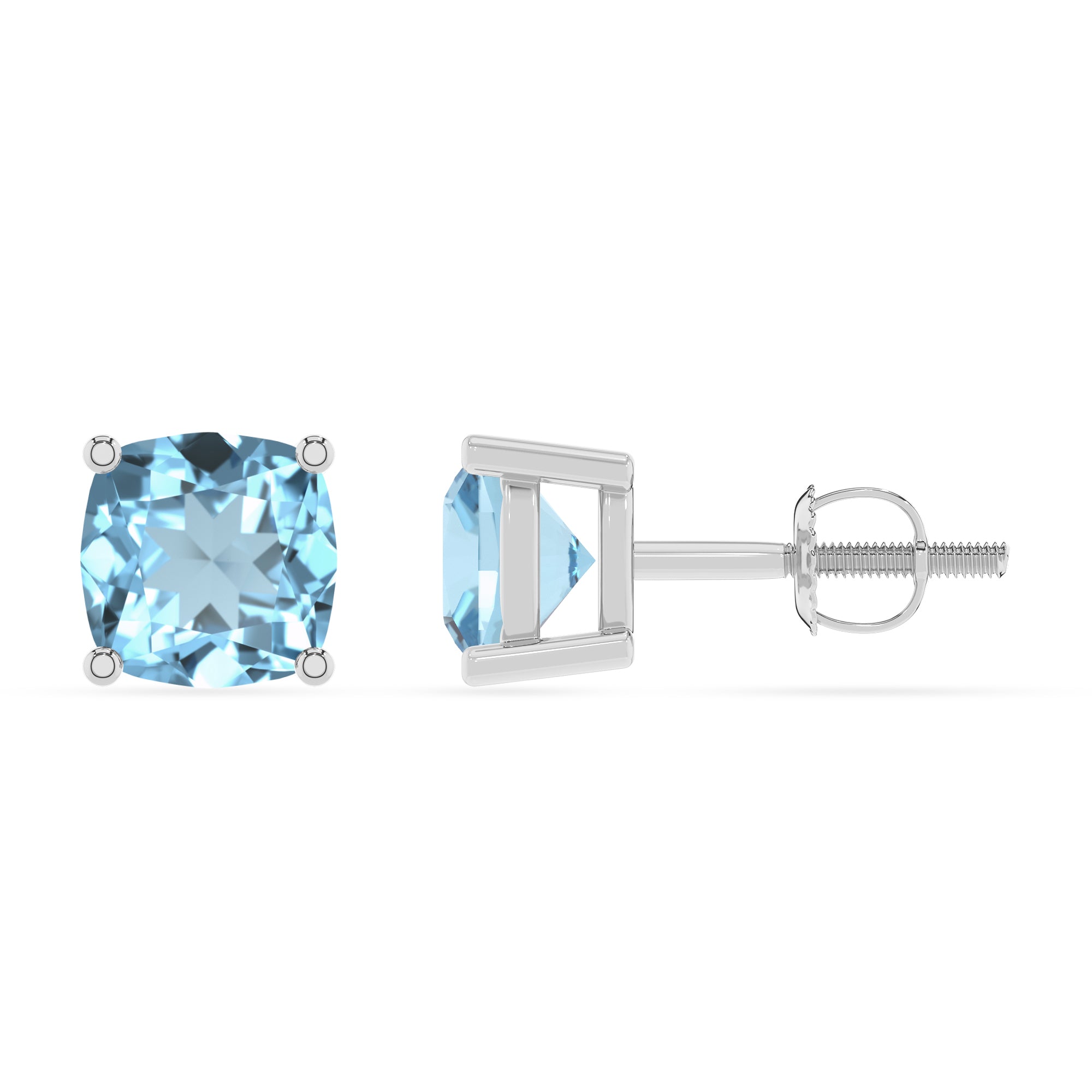 lab grown aquamarine cushion stud earrings 