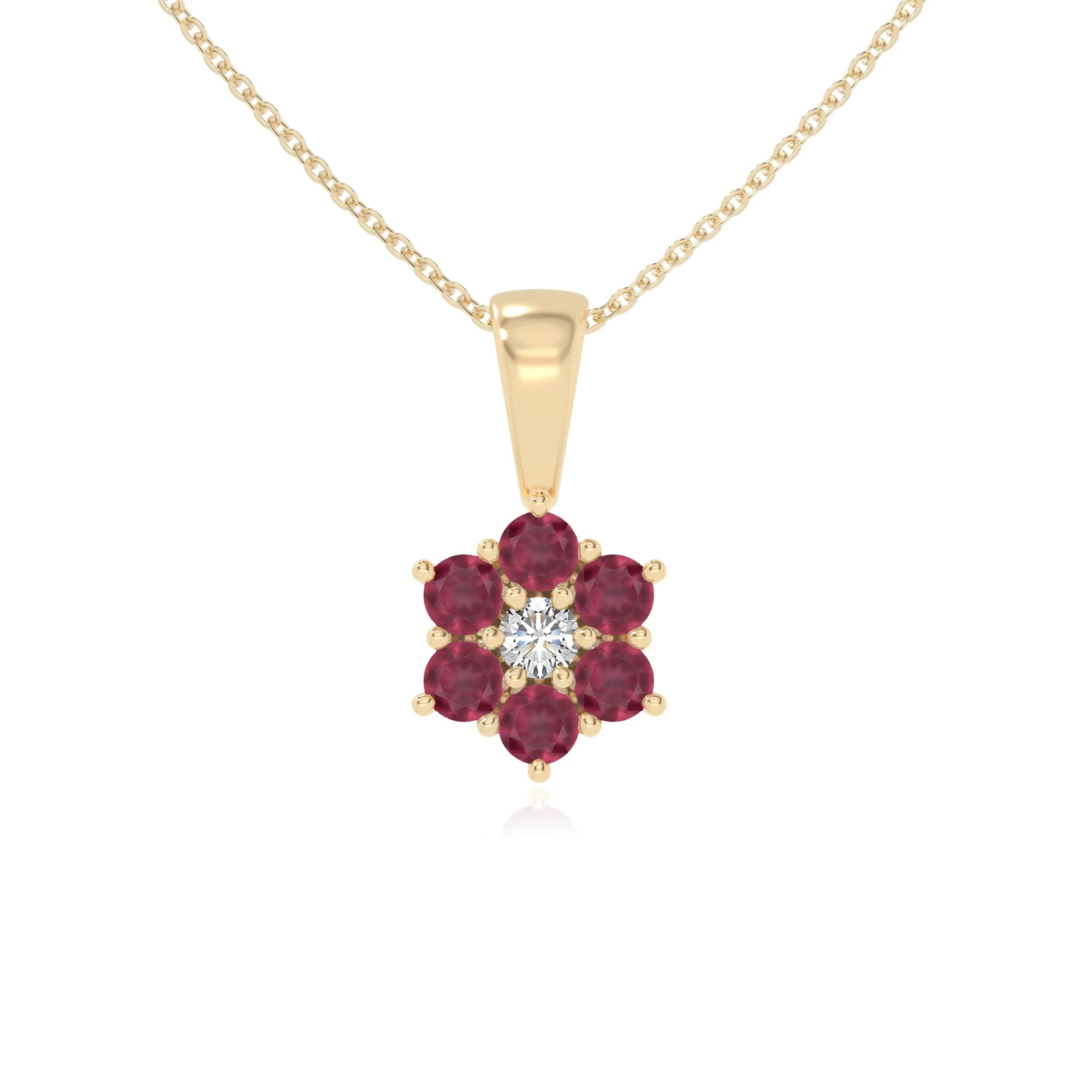 natural ruby flower necklaces in yellow gold vermeil 