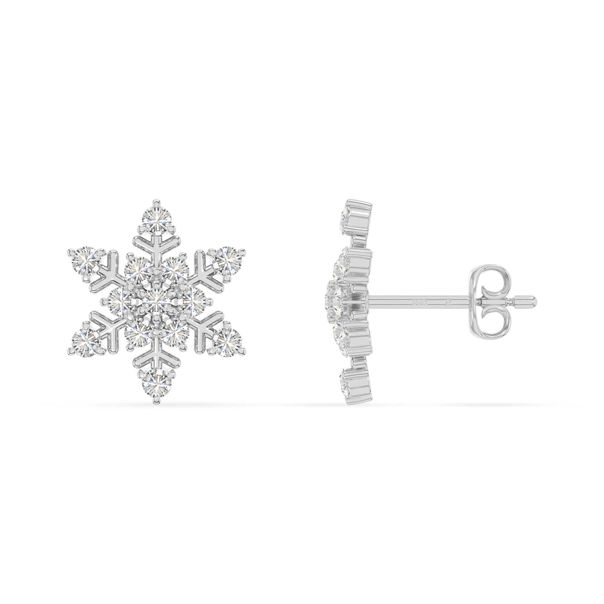 moissanite snowflake stud earrings in sterling silver 