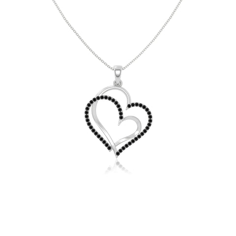 natural black-onyx double heart necklaces in sterling silver 