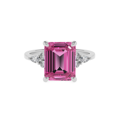 lab-grown pink-sapphire emerald solitaire engagement ring