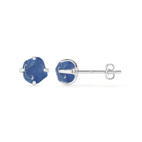 natural blue sapphire rough shape stud earrings