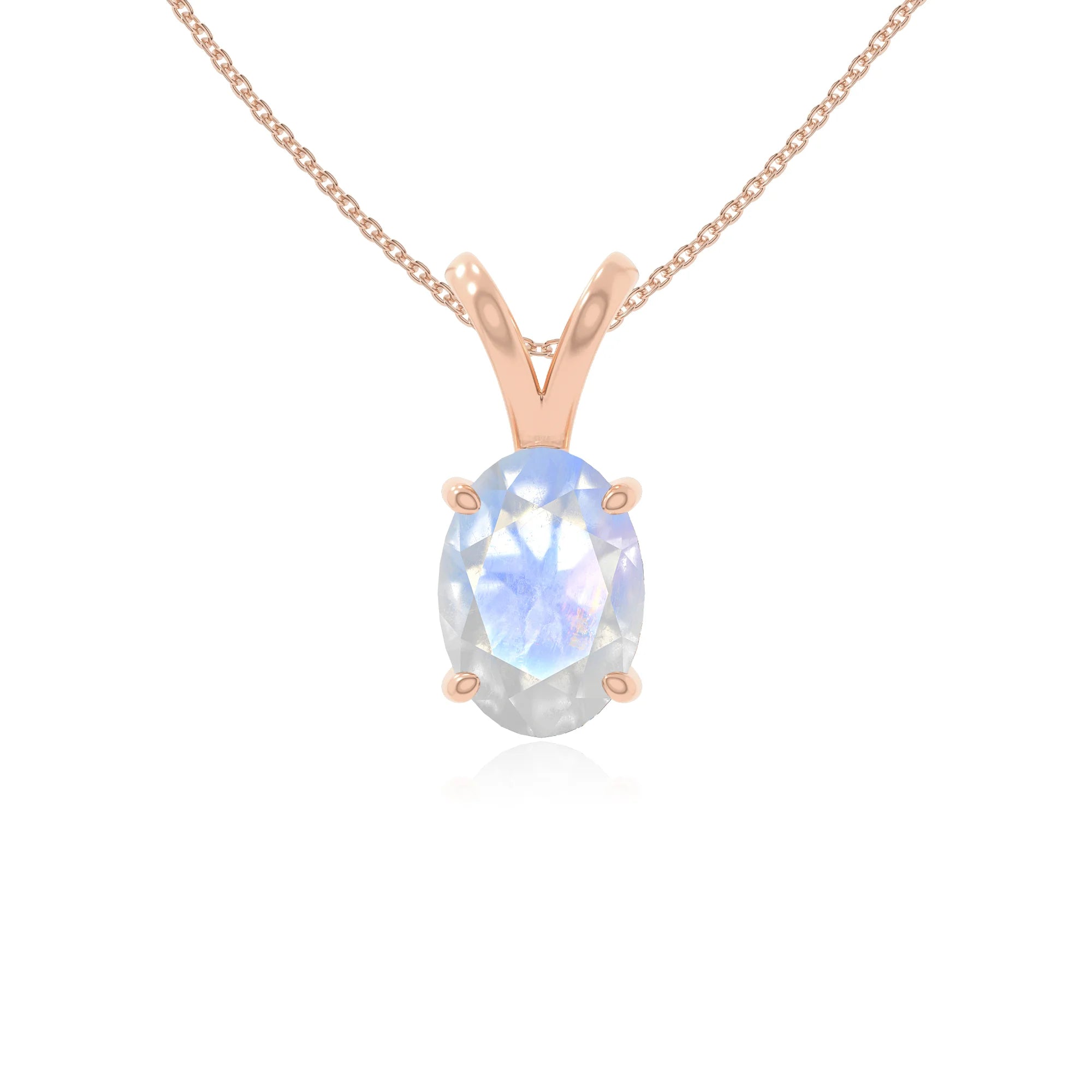 rainbow moonstone v-bale solitaire necklaces in rose gold vermeil 