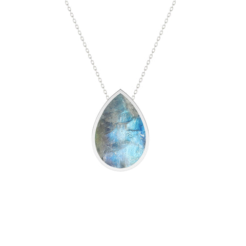 natural rainbow-moonstone pear shape pendant necklace