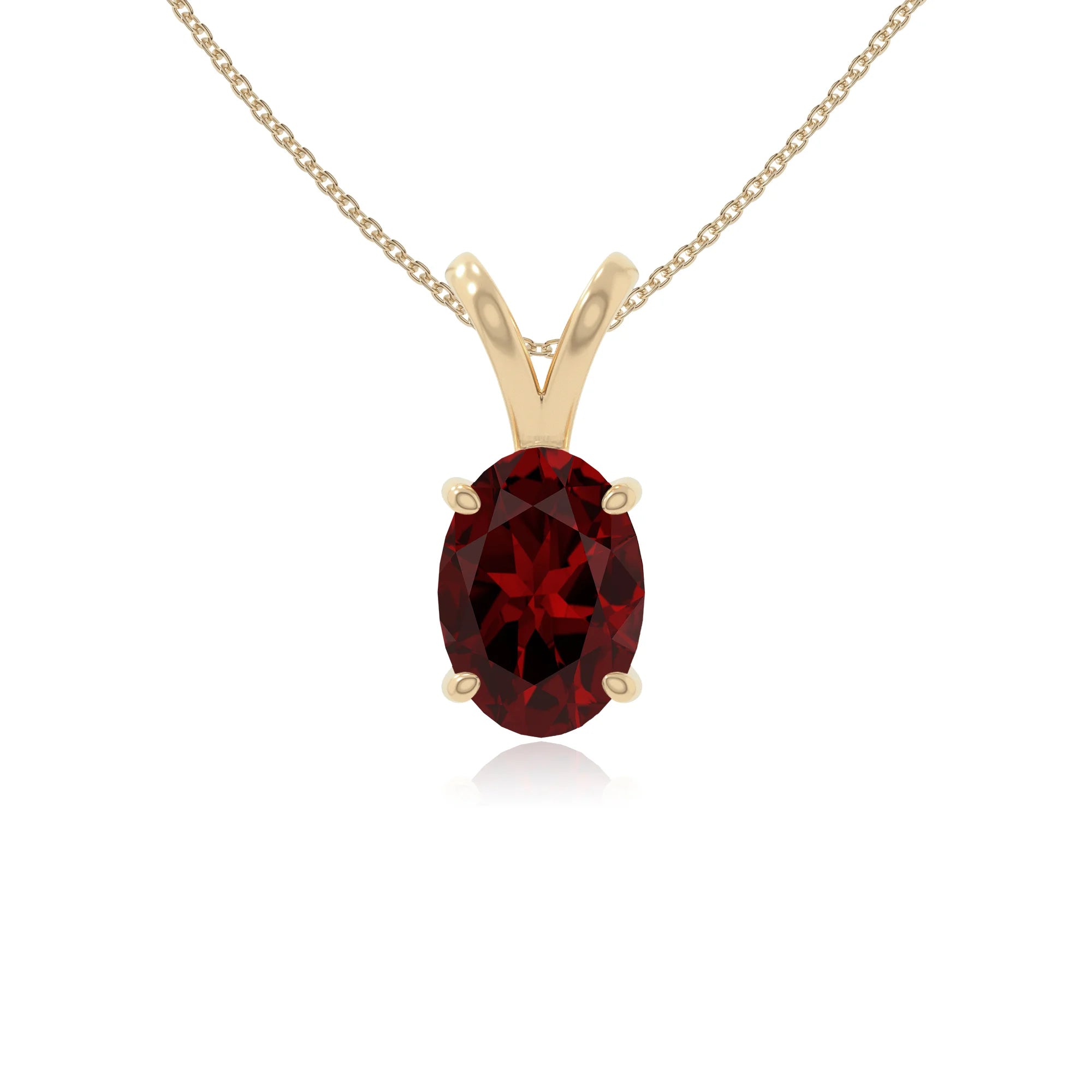 natural garnet v-bale solitaire necklaces in yellow gold vermeil 