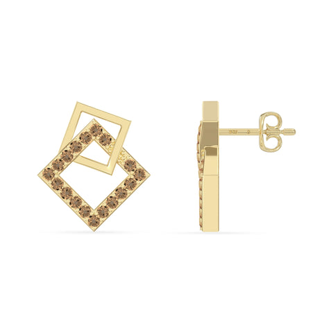 natural citrine square stud earrings in yellow gold vermeil 