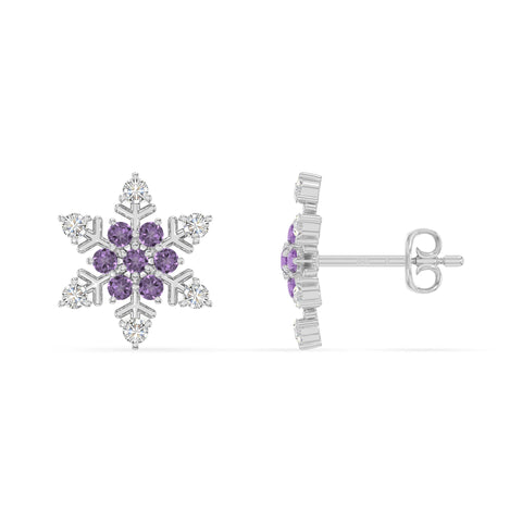 natural amethyst snowflake stud earrings in sterling silver 