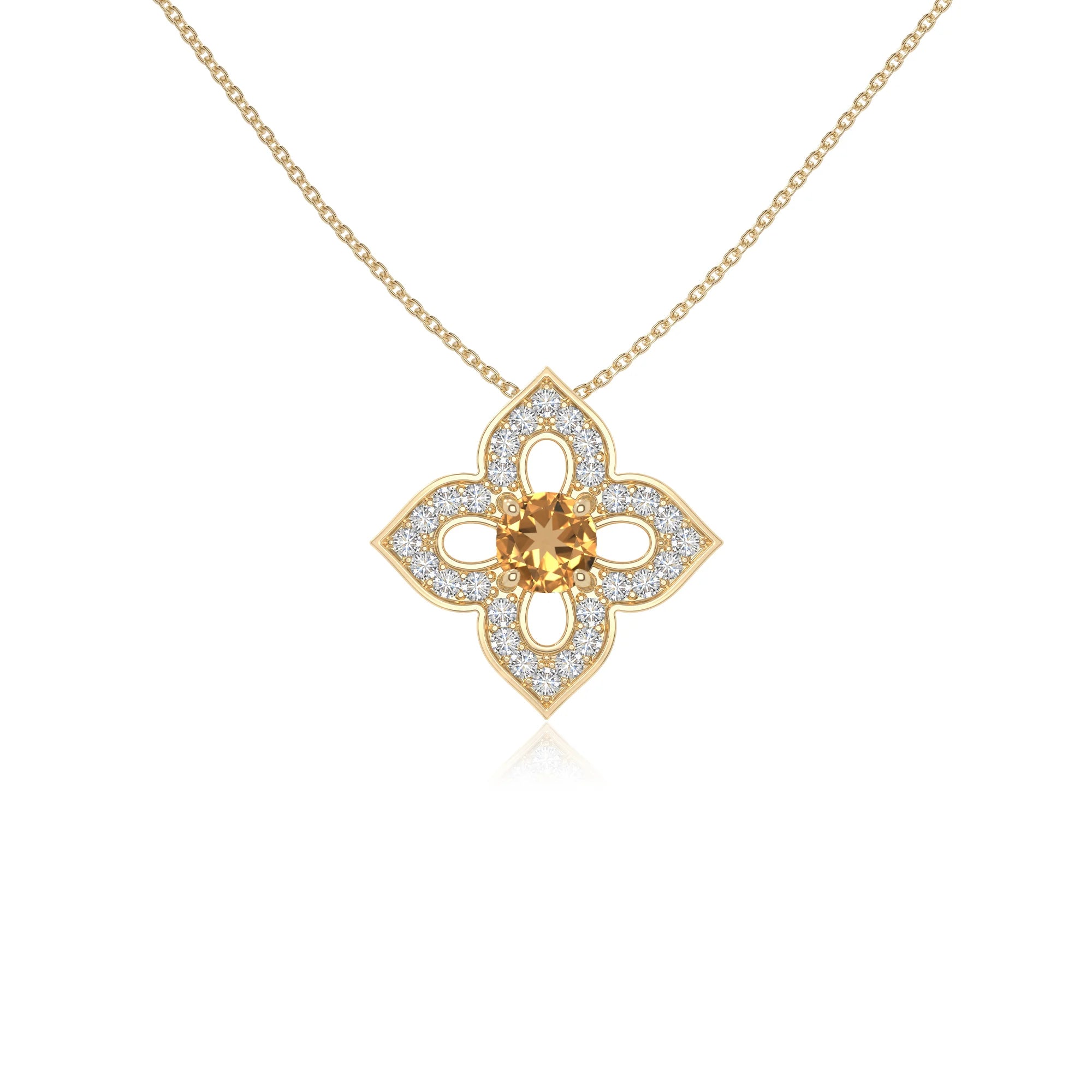 natural citrine 4 petal flower necklaces in yellow gold vermeil 