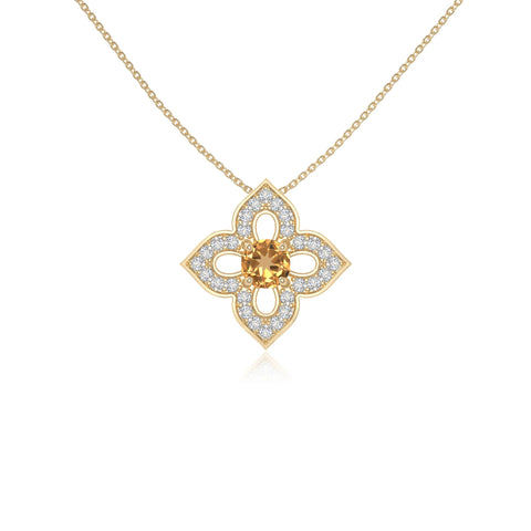 natural citrine 4 petal flower necklaces in yellow gold vermeil 