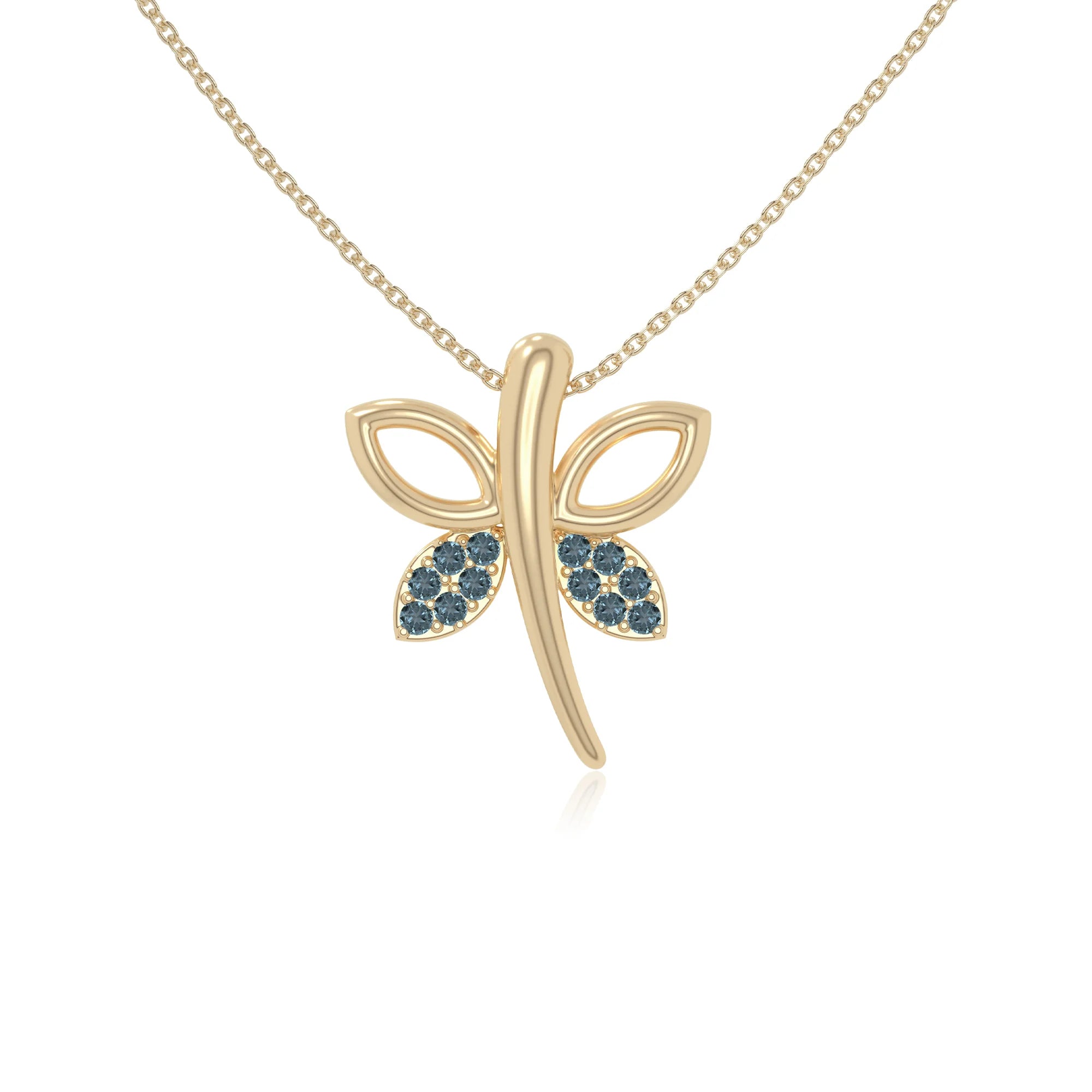 natural london blue topaz dragonfly necklaces in yellow gold vermeil 