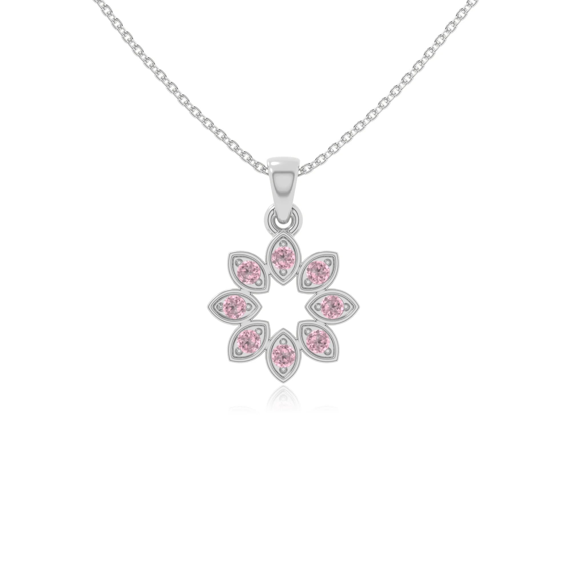 natural pink-tourmaline flower necklaces in sterling silver 