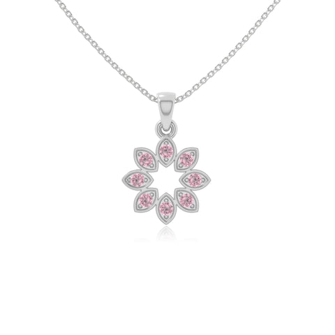 natural pink-tourmaline flower necklaces in sterling silver 