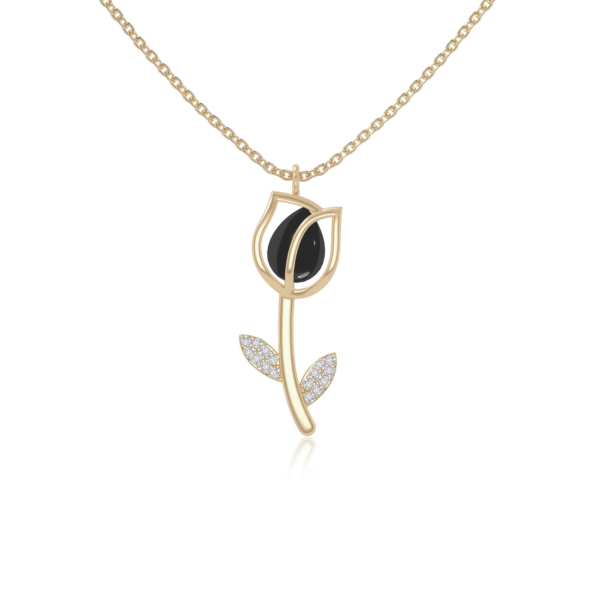 natural black-onyx tulip necklaces in yellow gold vermeil 