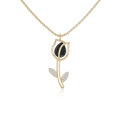 natural black-onyx tulip necklaces in yellow gold vermeil 