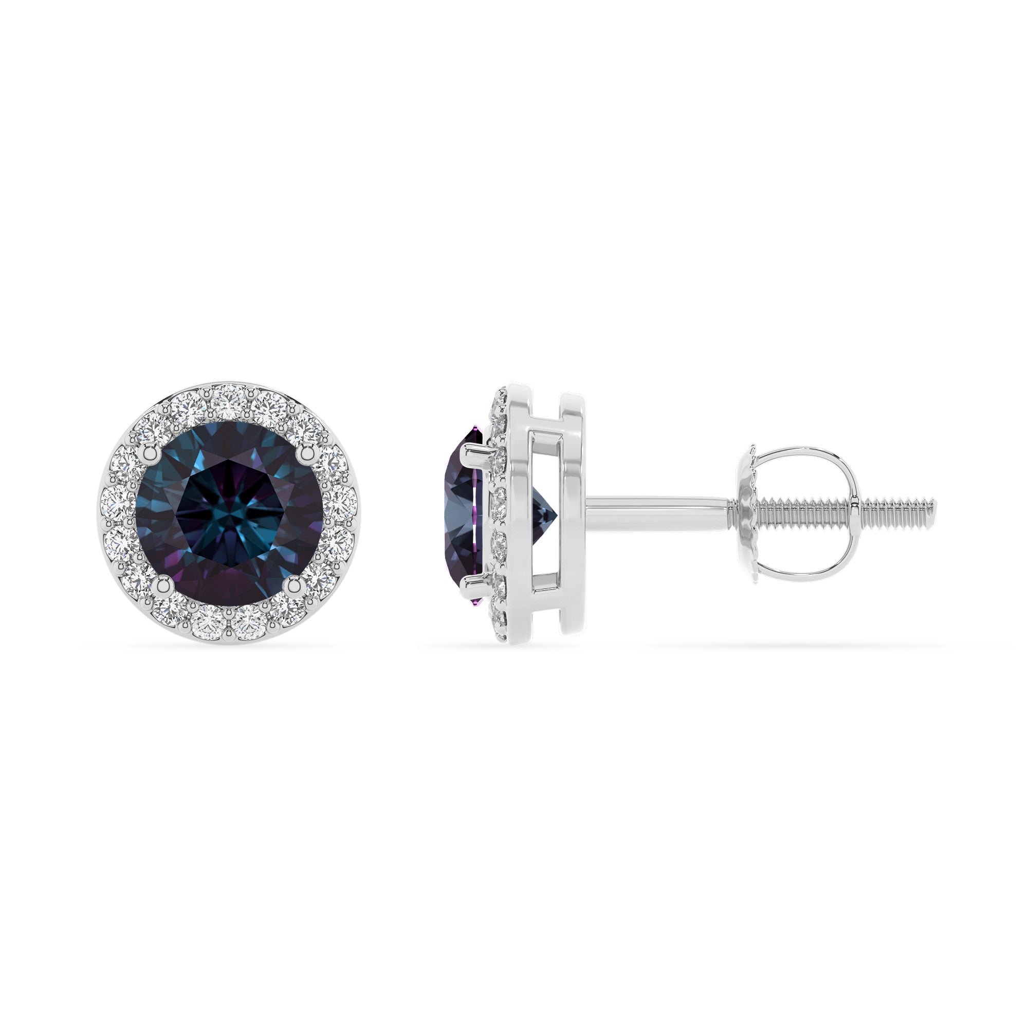 lab grown alexandrite round stud earrings with moissanite 