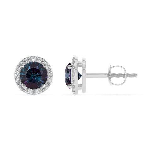 lab grown alexandrite round stud earrings with moissanite 