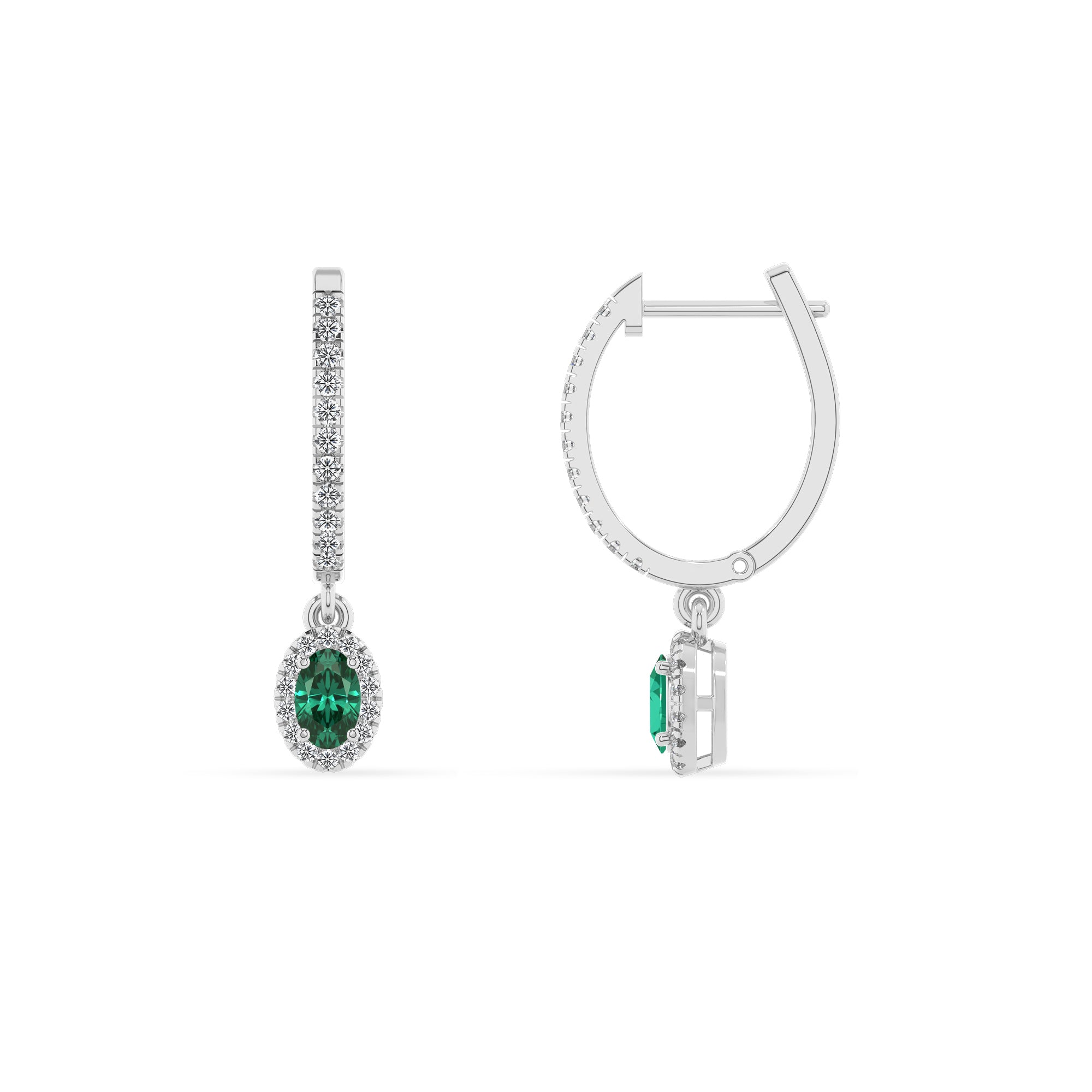 lab grown emerald oval double halo earrings with moissanite 