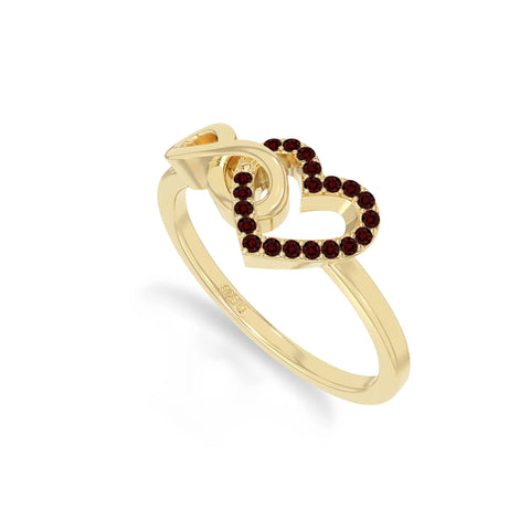natural garnet infinity heart promise rings in yellow gold vermeil