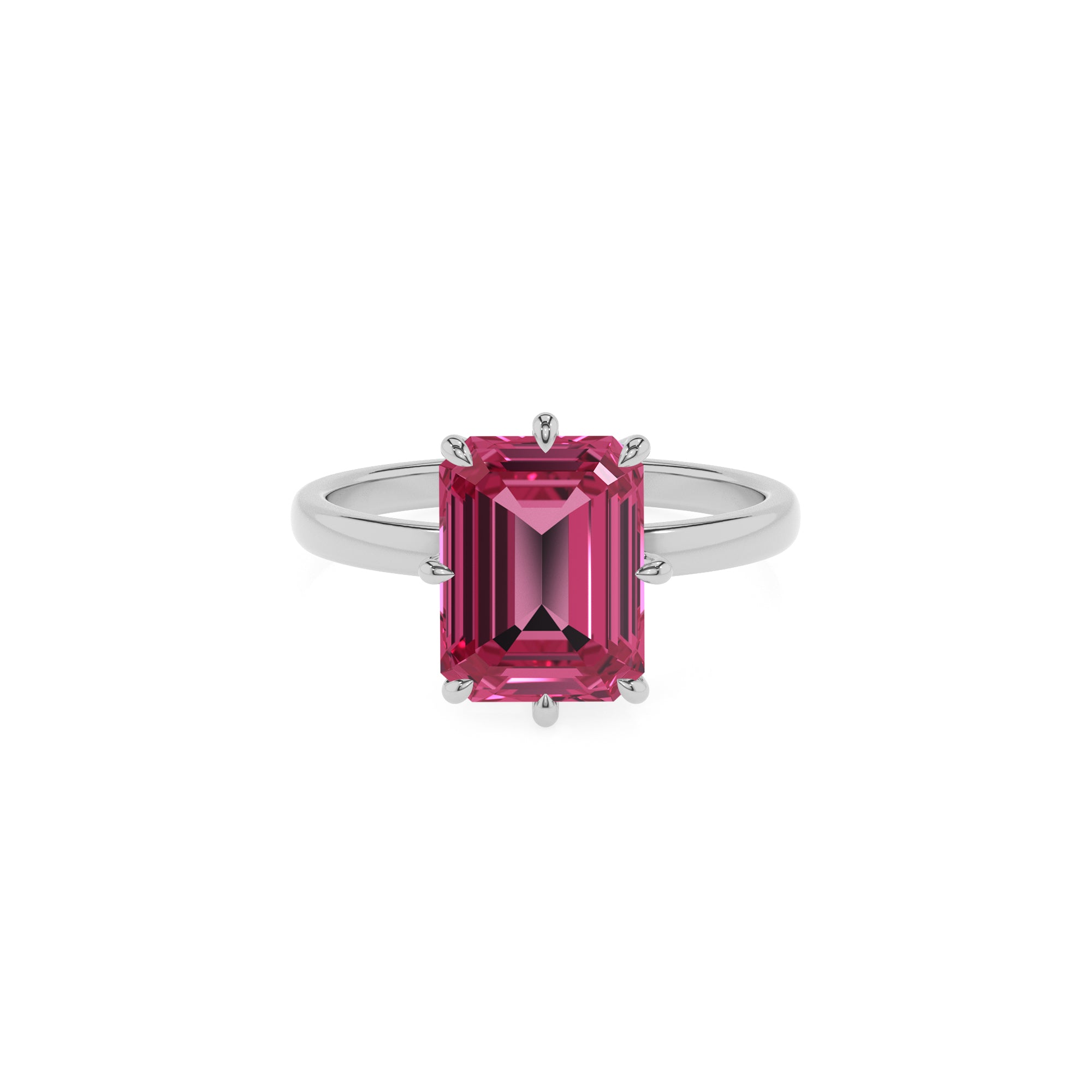 lab-grown pink-tourmaline emerald solitaire engagement ring