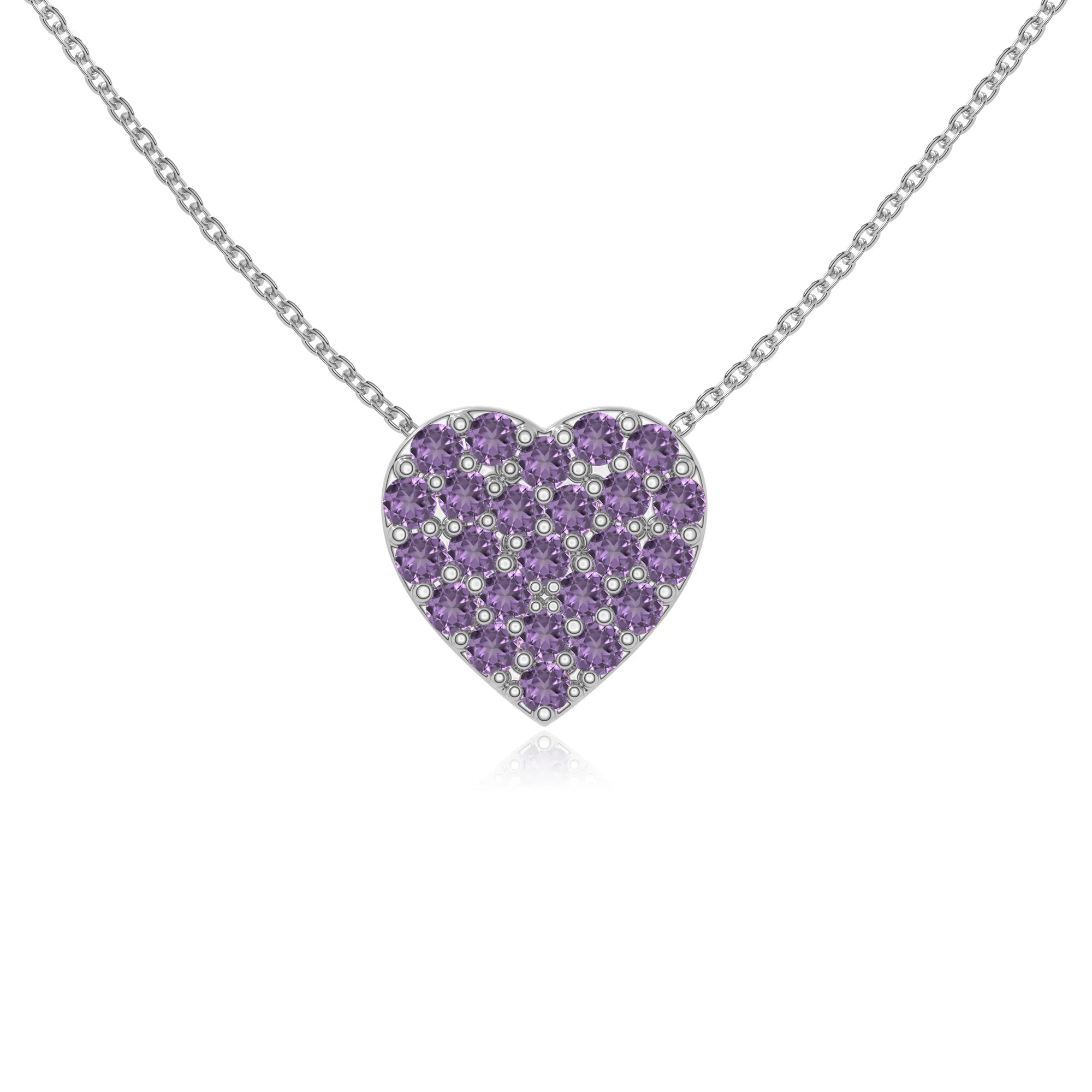 natural amethyst studded heart necklaces in sterling silver 