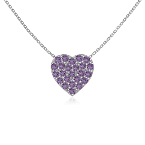 natural amethyst studded heart necklaces in sterling silver 
