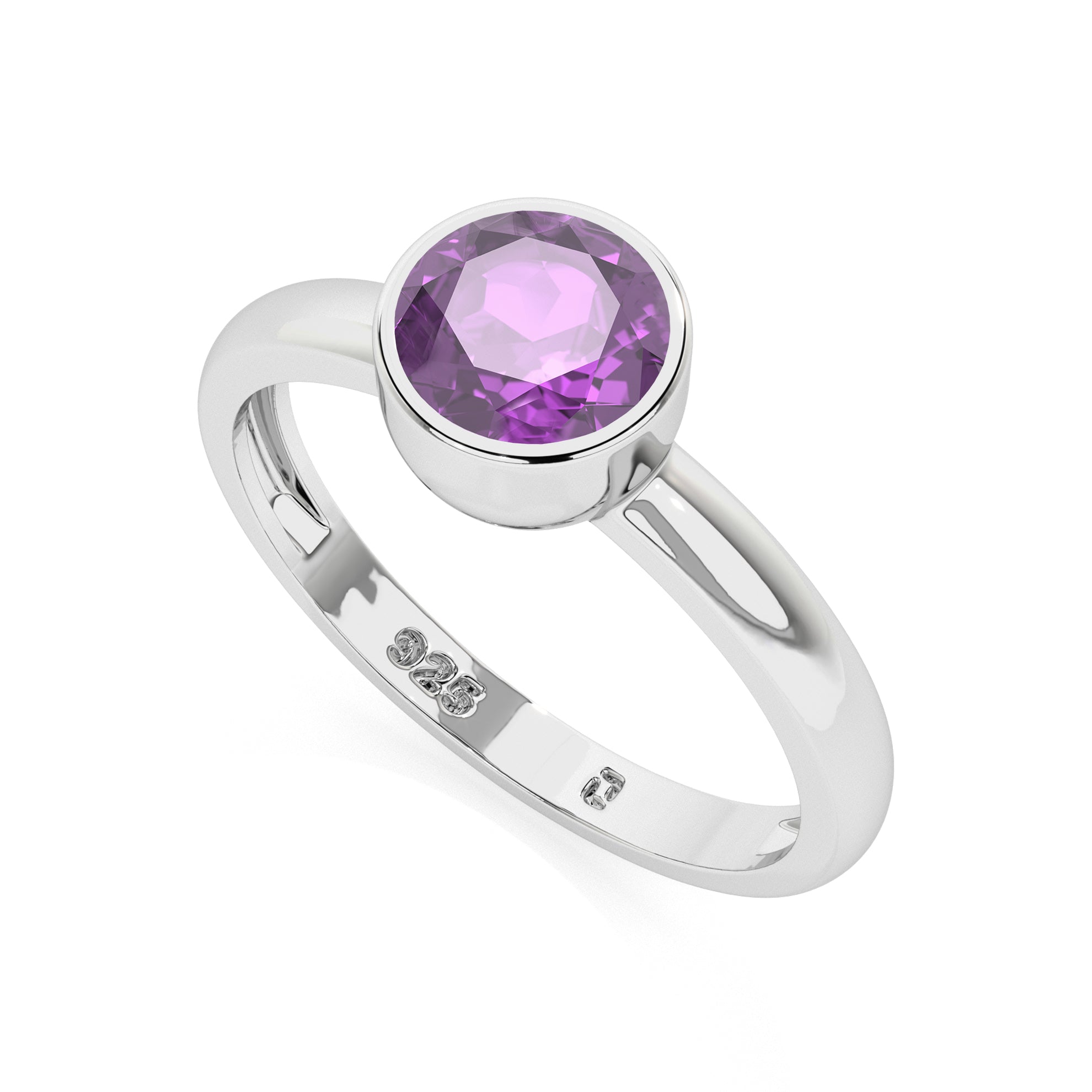 amethyst round cut stackable bezel-set ring