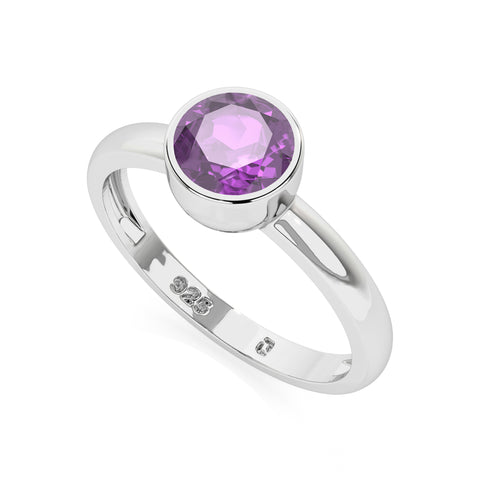 amethyst round cut stackable bezel-set ring