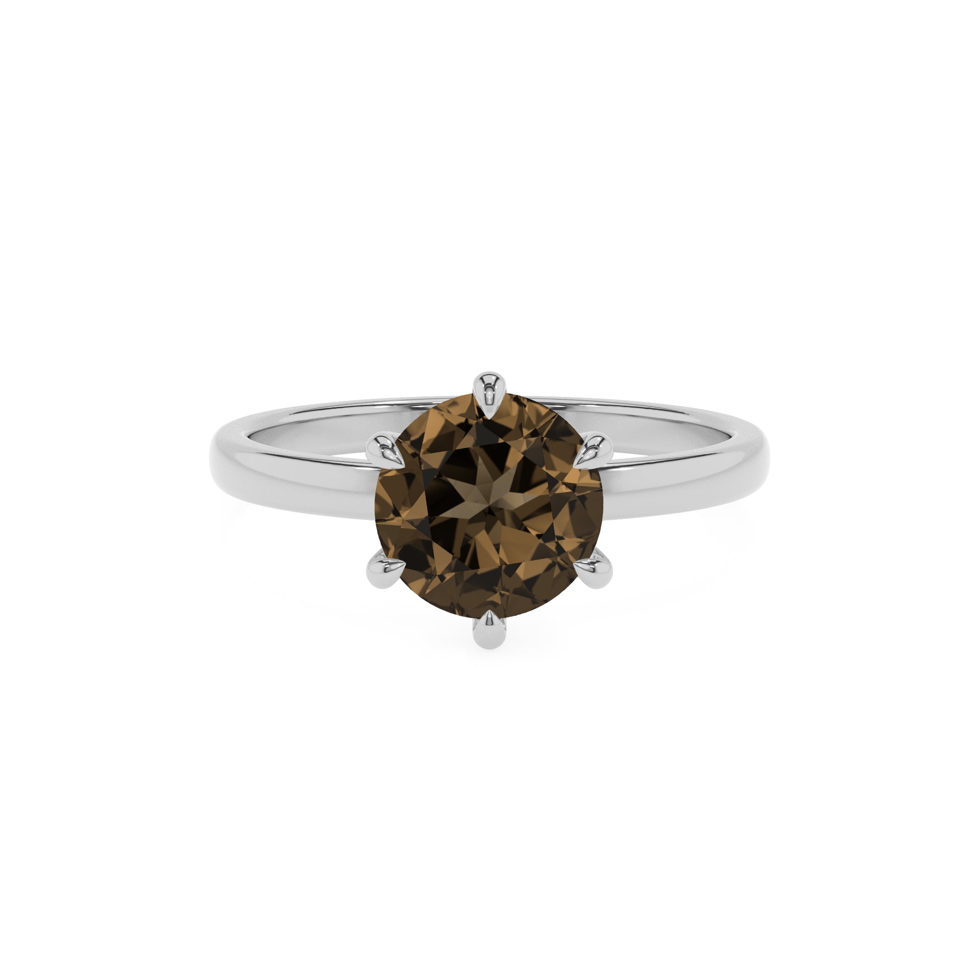 natural smoky-quartz round solitaire engagement ring