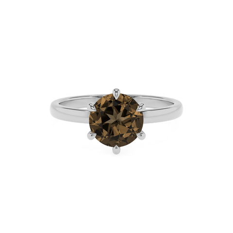 natural smoky-quartz round solitaire engagement ring