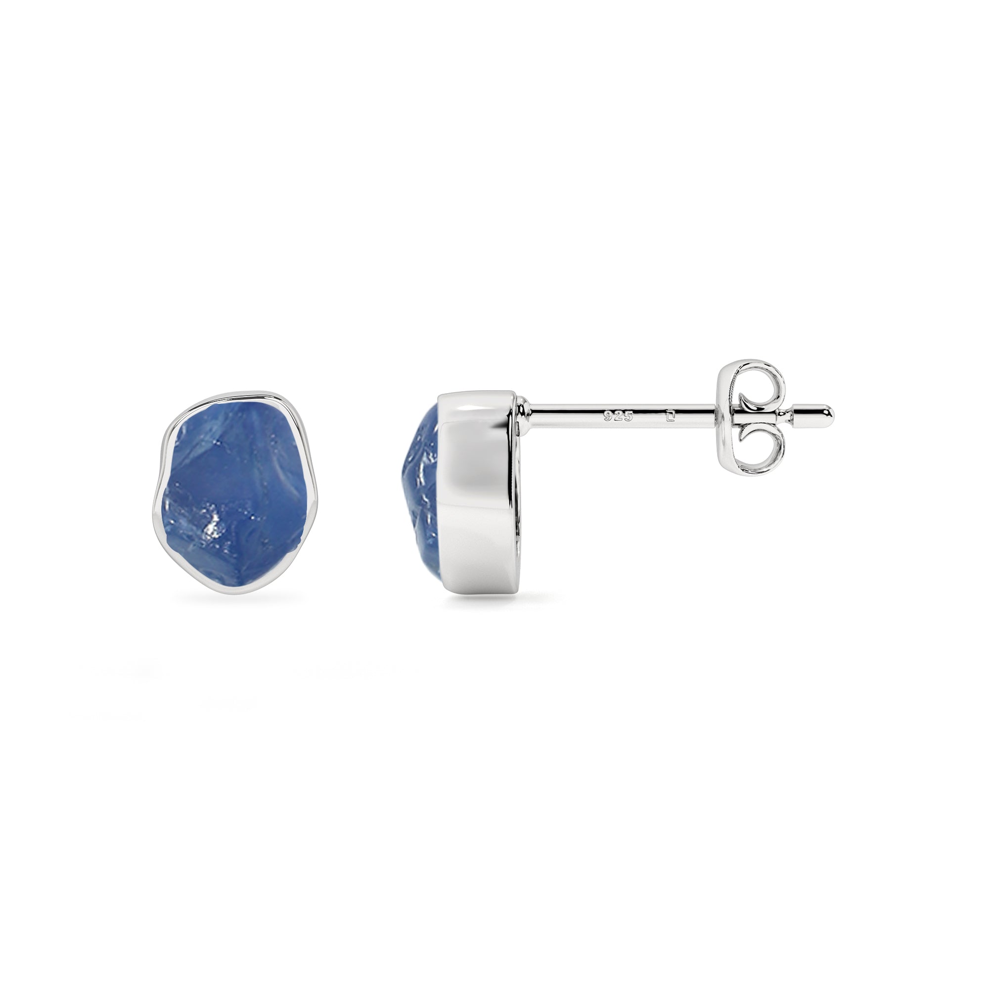 natural blue sapphire rough shape stud earrings