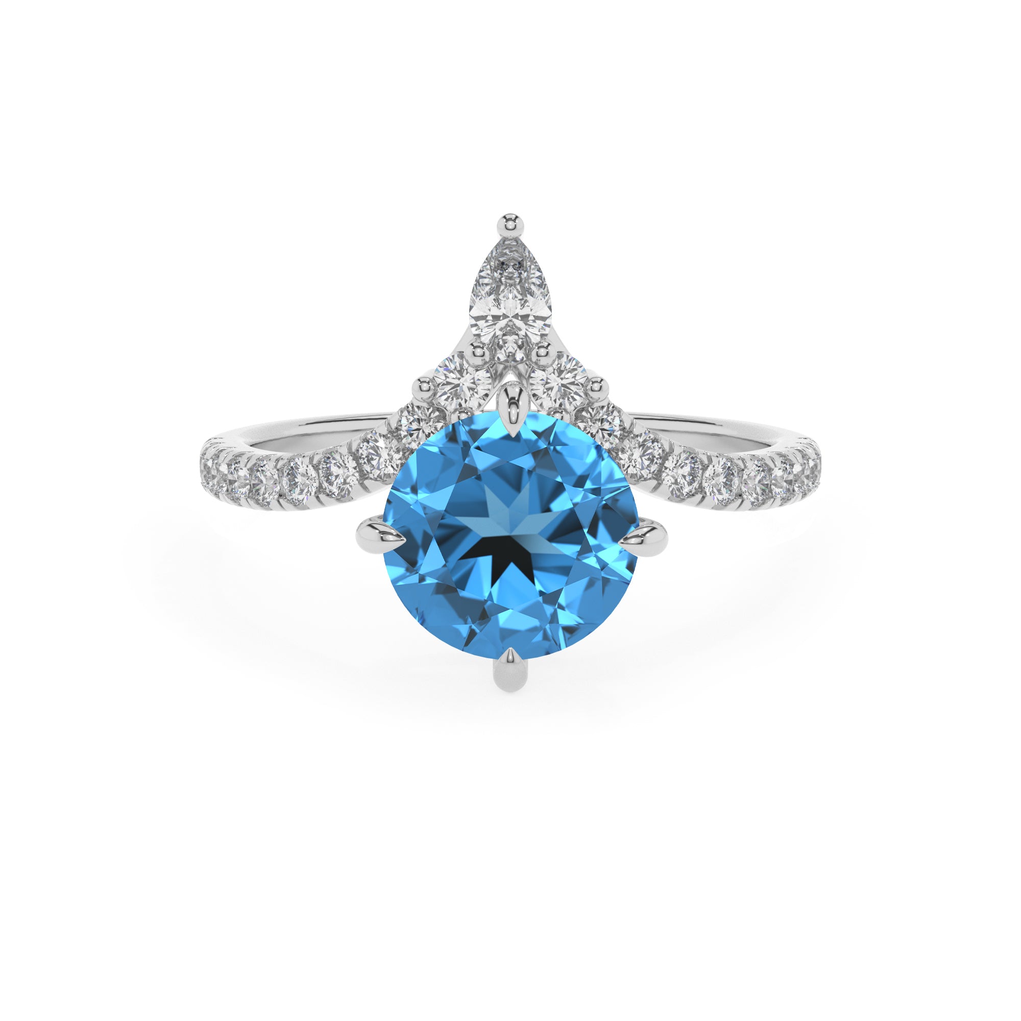 natural swiss blue topaz round solitaire engagement ring