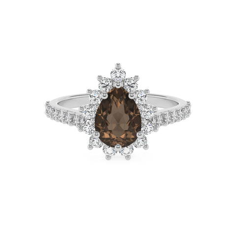 natural smoky-quartz pear half eterity halo solitaire engagement ring