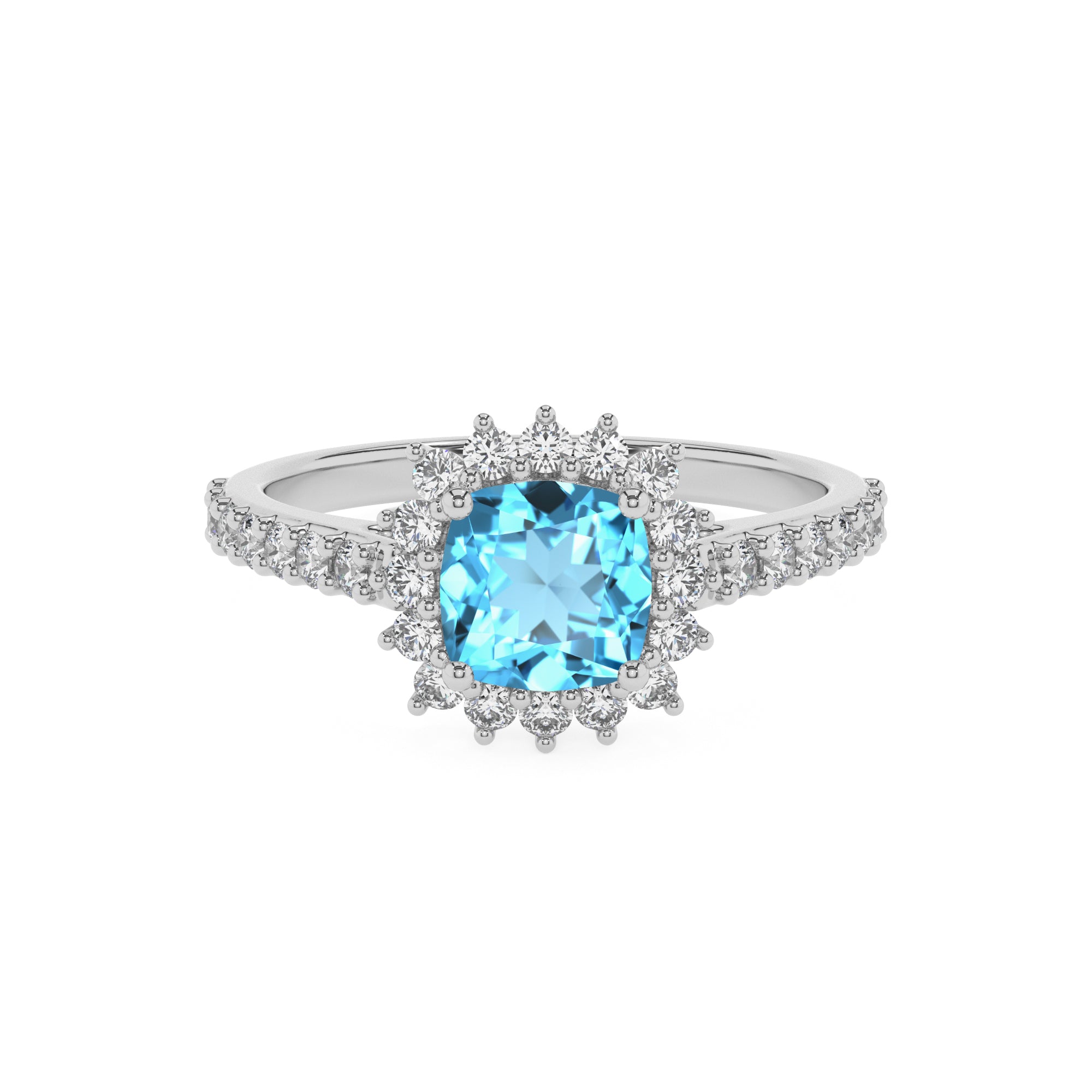 natural swiss blue topaz cushion half eterity halo solitaire engagement ring